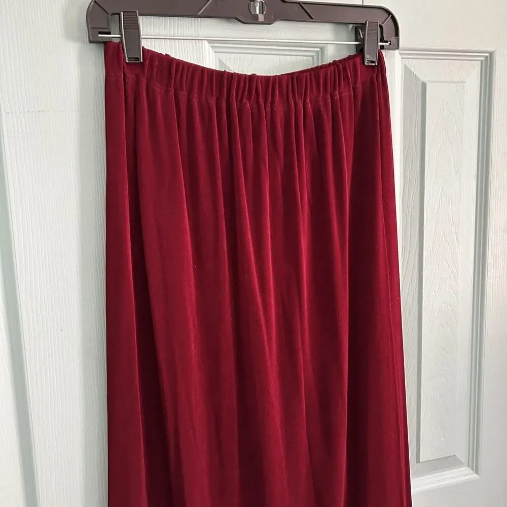 Vtg FLAX by Jeanne Engelhart Women Burgundy Maxi‎ Skirt Small Elastic Waist - Picture 3 of 8